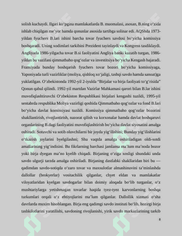 Birja-bozor infrastrukturasining asosiy bo’g’ini sifatida 8