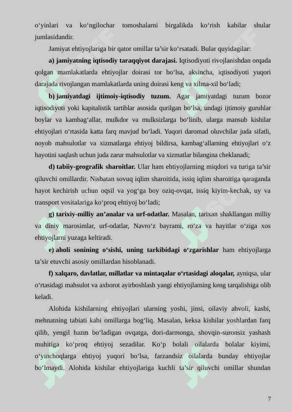 IJTIMOIY-IQTISODIY EHTIYOJLARNING MAZMUNI VA ULARNING TURKUMLANISHI 7
