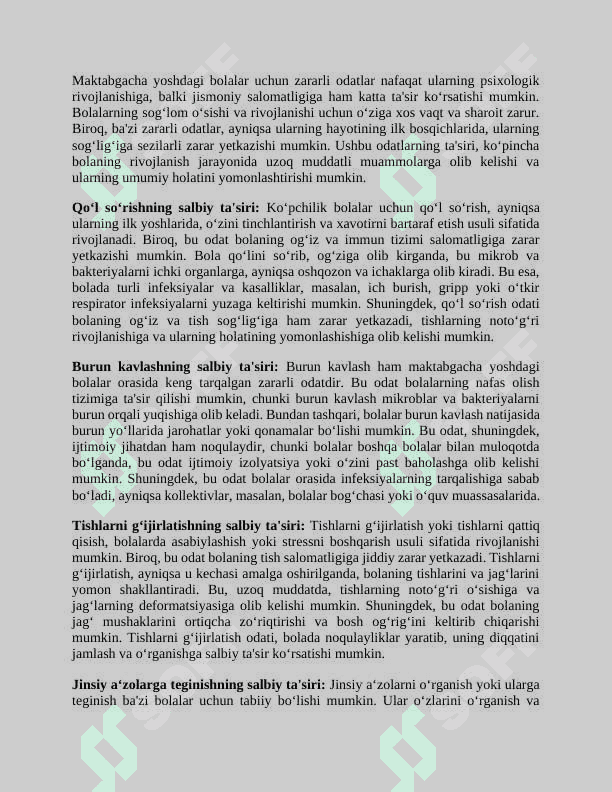 Maktabgacha yoshdagi bolalarda zararli odatlardan saqlanishni o'rgatish. 6