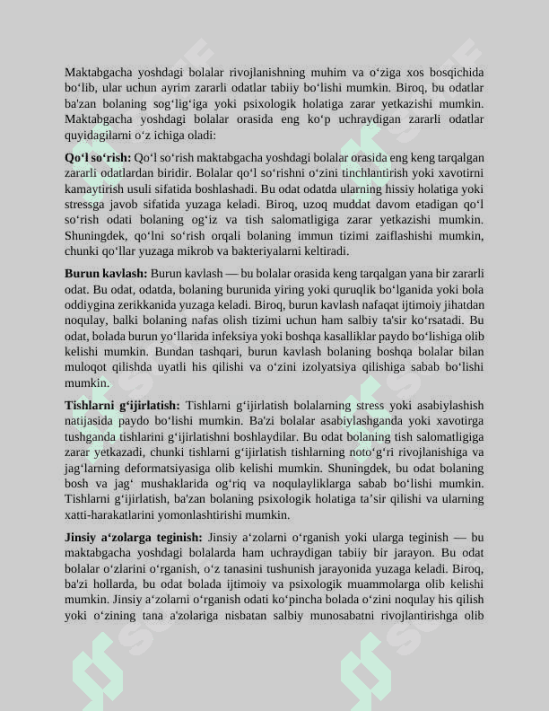 Maktabgacha yoshdagi bolalarda zararli odatlardan saqlanishni o'rgatish. 8