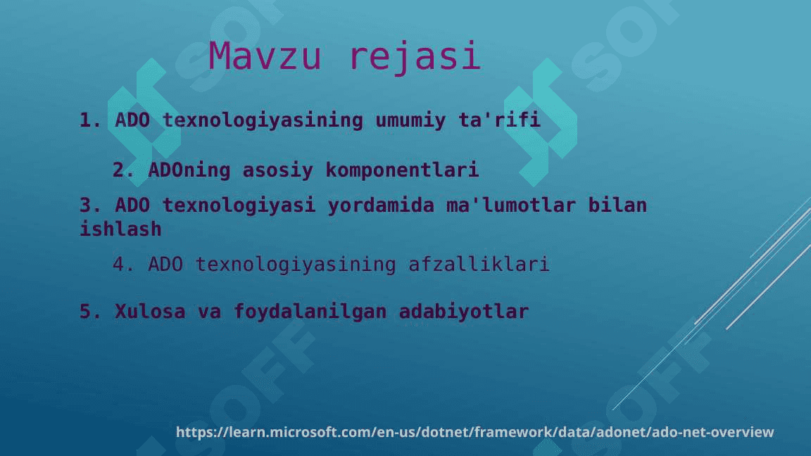 ADO texnalogiyalaridan foydalanish 2