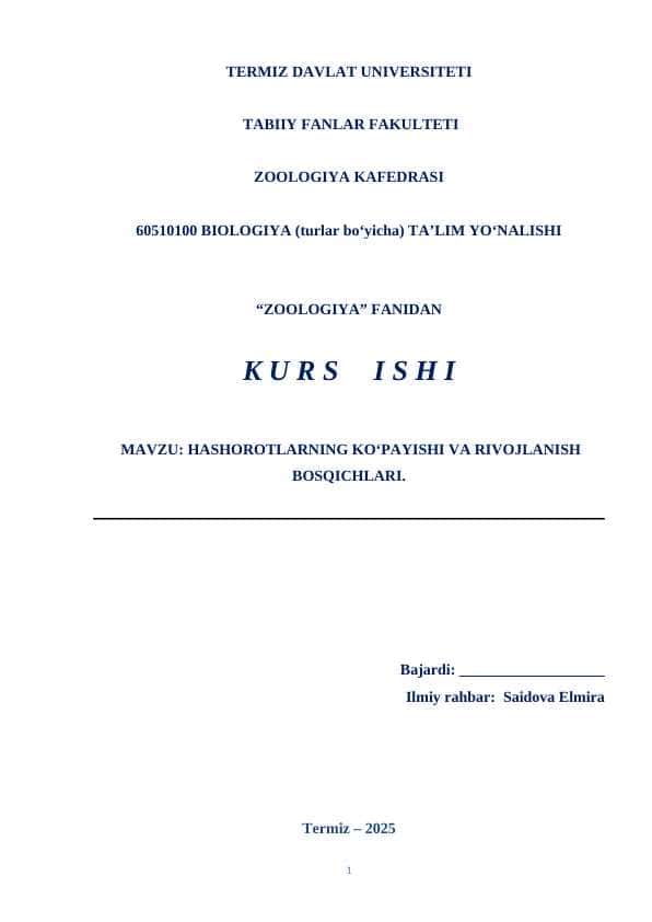 HASHOROTLARNING KO‘PAYISHI VA RIVOJLANISH BOSQICHLARI.  KURS ISHI