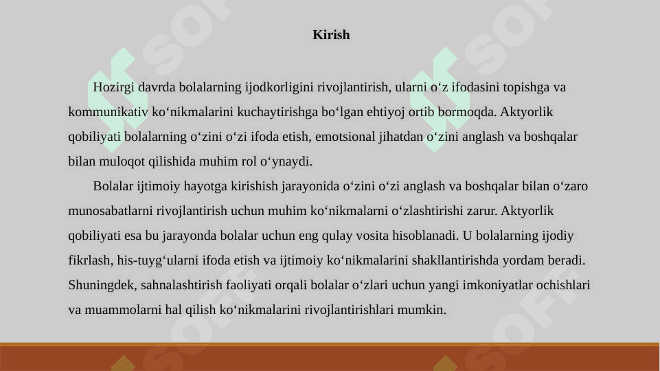 Sahnalashtirish faoliyati jarayonida bolalarda aktyorlik qobilyatini rivojlantirish 2