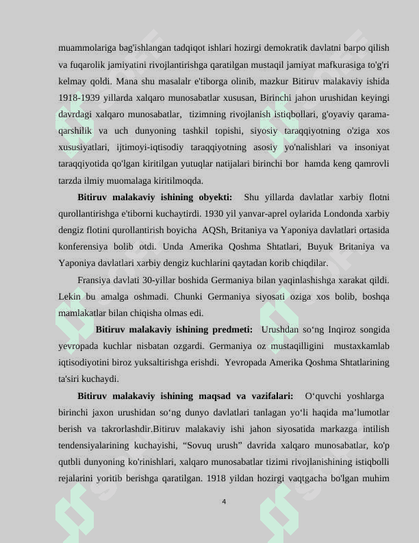 Birinchi Jahon urushidan keyingi dunyoda roʻy bergan xalqaro munosabatlar. 4