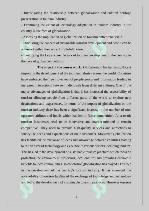 The role of globalization in the development of the country's tourism 5