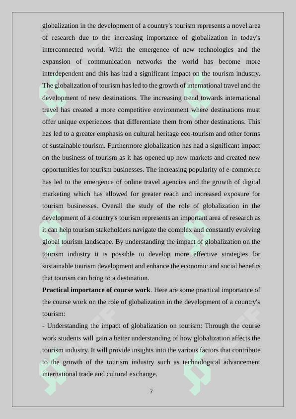 The role of globalization in the development of the country's tourism 7