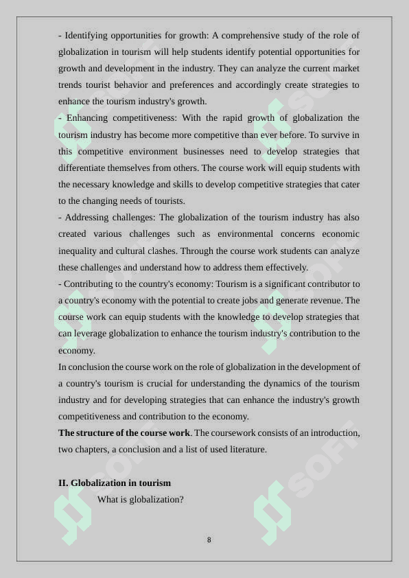 The role of globalization in the development of the country's tourism 8