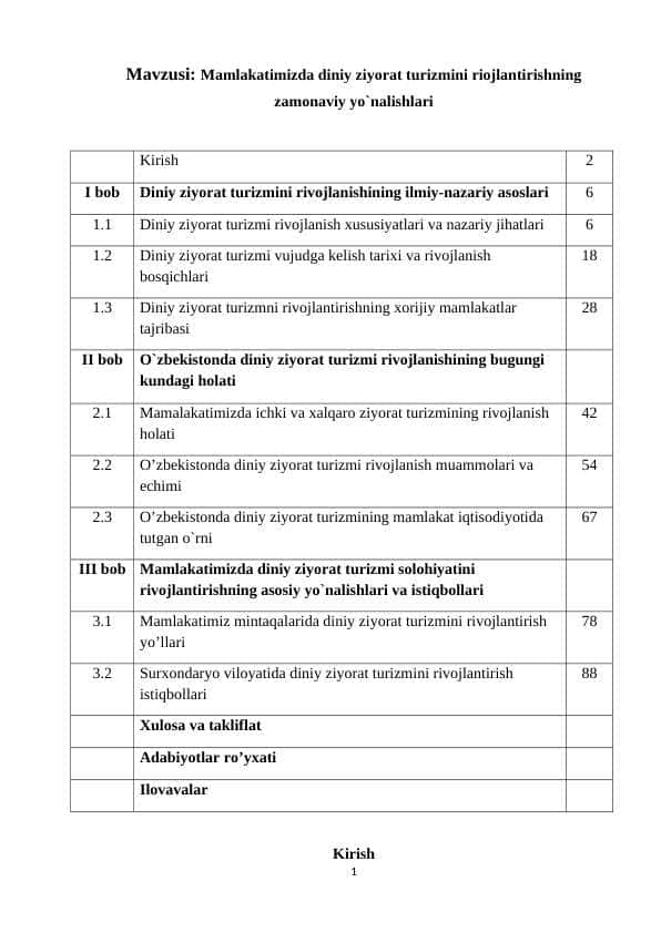 Mamlakatimizda diniy ziyorat turizmini riojlantirishning zamonaviy yo`nalishlari