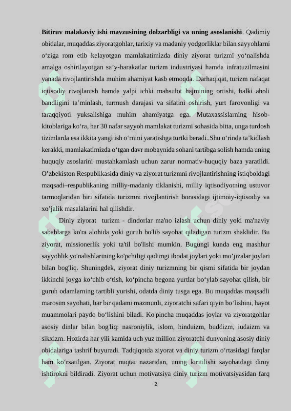 Mamlakatimizda diniy ziyorat turizmini riojlantirishning zamonaviy yo`nalishlari 2