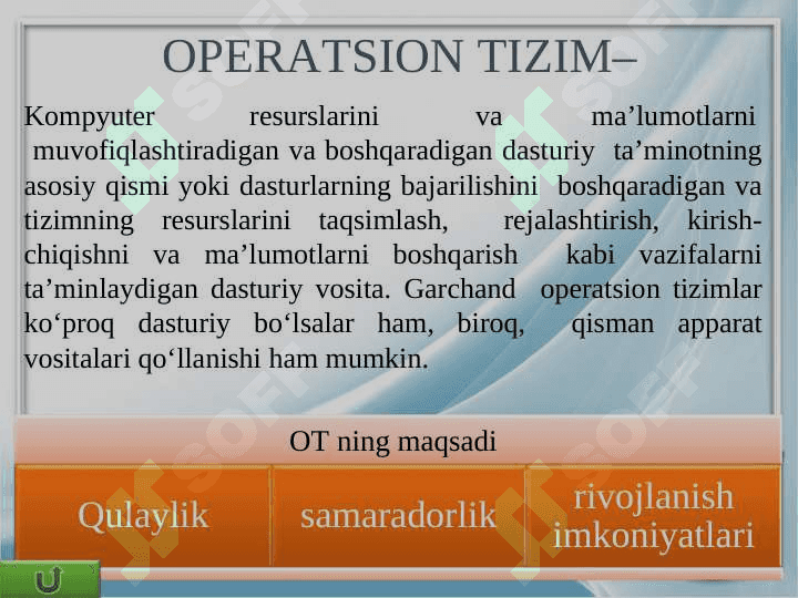 Operatsion tizimlar va Ularning turlari. Windows operatsion  tizimining sozlamalari. 5