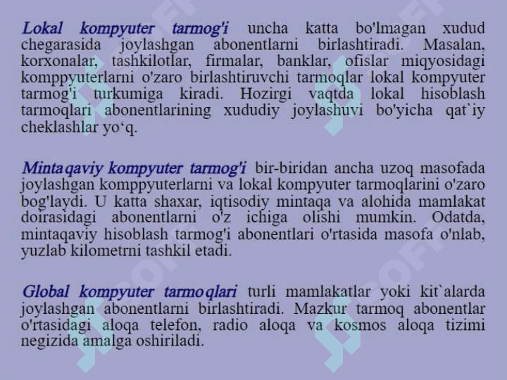 Kompyuter tarmoqlari va tarmoq texnologiyalari, Internet texnologiyasi, Internet xizmatlari. 7