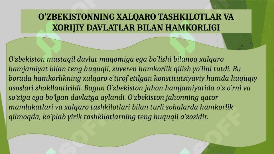 o'zbekistonning xalqaro tashkilotlar va xorijiy davlatlar bilan hamkorligi 2