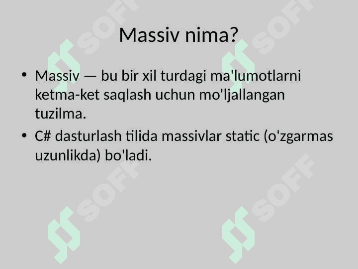 C#, Massivlar, Array, Algoritm, Dasturlash, Kod yozish, Amaliy mashq 2