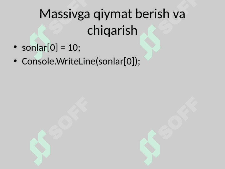 C#, Massivlar, Array, Algoritm, Dasturlash, Kod yozish, Amaliy mashq 4