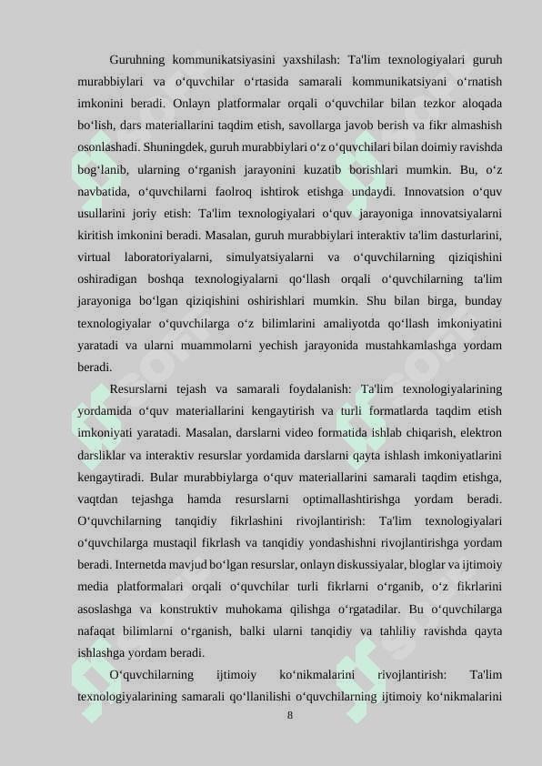 SINF RAHBARI FAOLIYATINI TASHKIL ETISHDA ZAMONAVIY  TEXNOLOGIYALARIDAN FOYDALANISH 8
