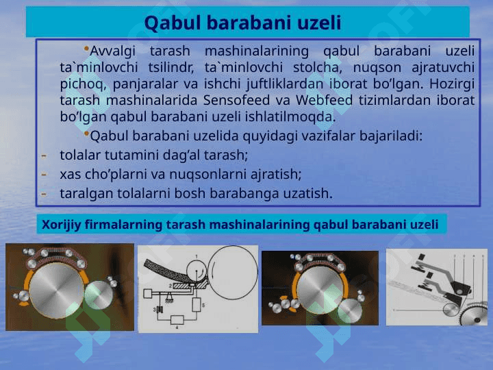 Tarash mashinalarini qabul barabani uzeli. 4