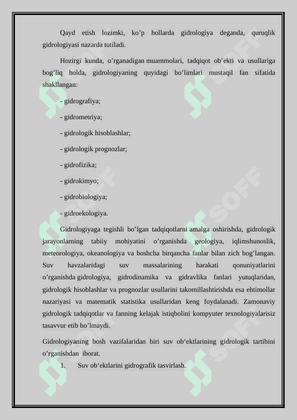 Umumiy gidrologiya fani vazifalar va tadqiqot usullari 3
