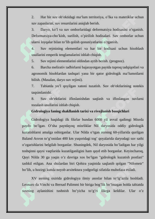 Umumiy gidrologiya fani vazifalar va tadqiqot usullari 4