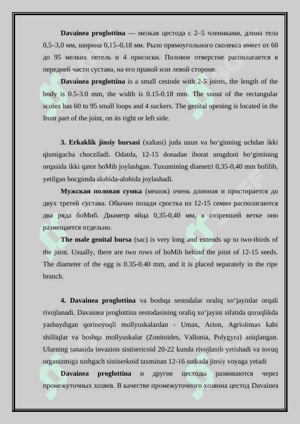 Mollyuskalar va hasharotlar orqali rivojlanadigan mahsuldor hayvonlar gelmintlari 2