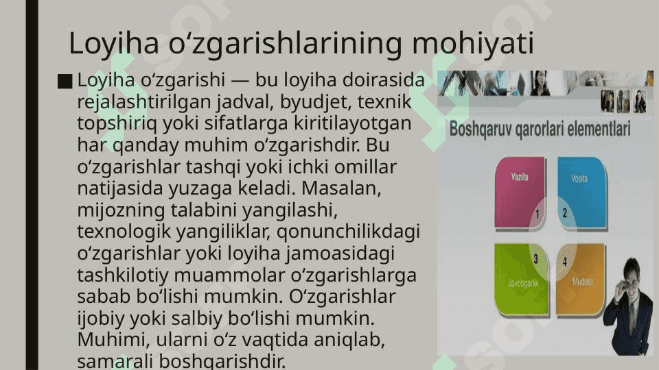Loyiha o'zgarishlarini boshqarish va nazorat qilish mexanizmlari 4