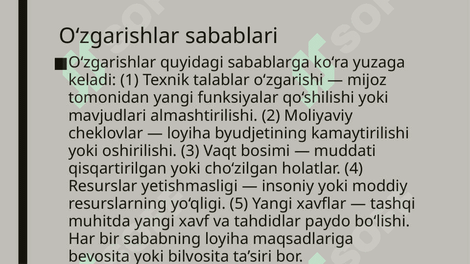 Loyiha o'zgarishlarini boshqarish va nazorat qilish mexanizmlari 5