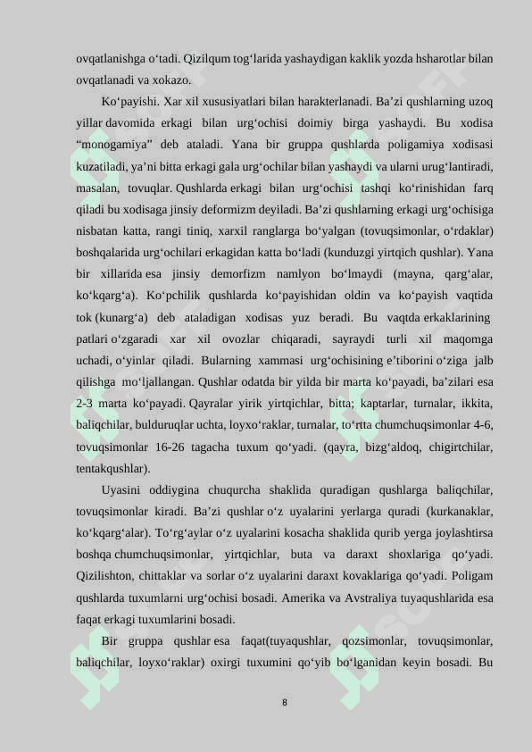 QUSHLAR EKOLOGIYASI 8