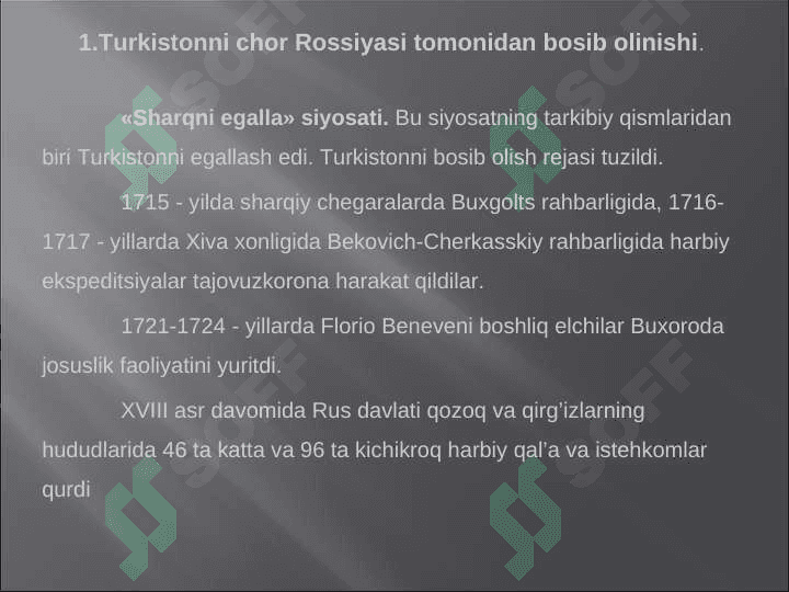 Markaziy Osiyoda Chor Rossiyasining istilochilik siyosati 2