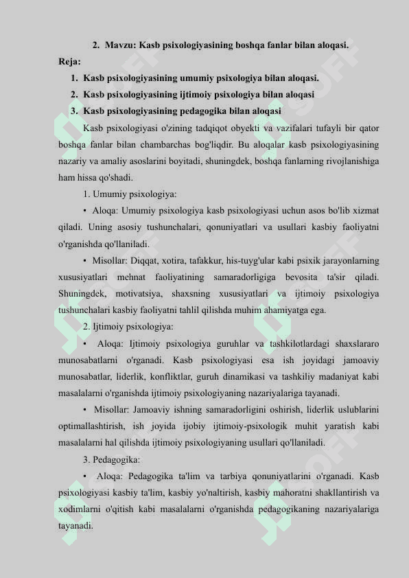 Kasb psixologiyasidan mustaqil ish 3