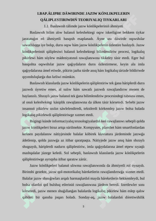 Álipbe dáwirinde jazıw kónlikpelerin qáliplestiriw 5