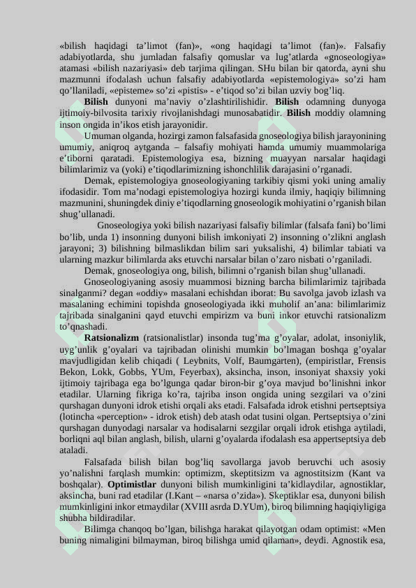 BILISH FALSAFASI (GNOSEOLOGIYA) 2