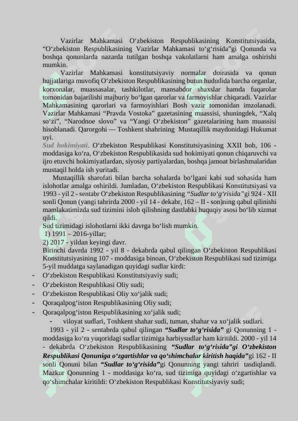 Oʻzbekistonda demokratik, fuqarolik jamiyati asoslarining shakllanishi, amalga oshirilgan siyosiy islohotlar. 6