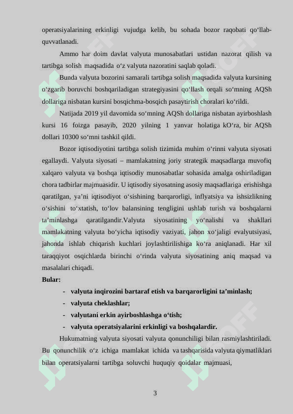 kurs ishi : Markaziy bankning valyuta siyosati va uning ko‘rinishlari. 4