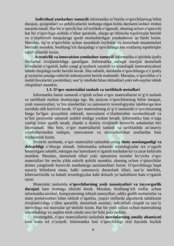 INFORMATIKA FANINI O’QITISH METODIKASI 8