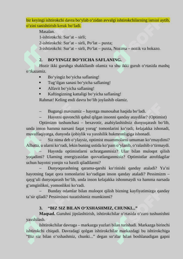 IJOBIY DUNYOQARASH” PEDAGOGLAR UCHUN TRENING 2