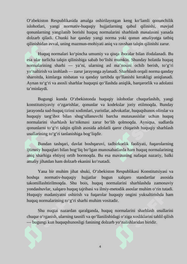 MAVZU: HUQUQ NORMALARINI SHARHLASH USULLARI. KURS ISHI 4