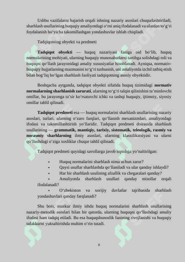 MAVZU: HUQUQ NORMALARINI SHARHLASH USULLARI. KURS ISHI 6