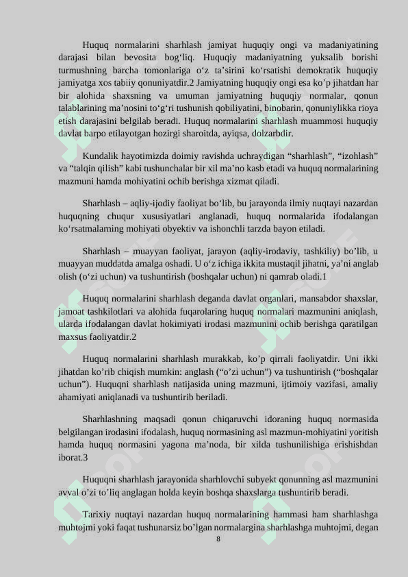 MAVZU: HUQUQ NORMALARINI SHARHLASH USULLARI. KURS ISHI 8