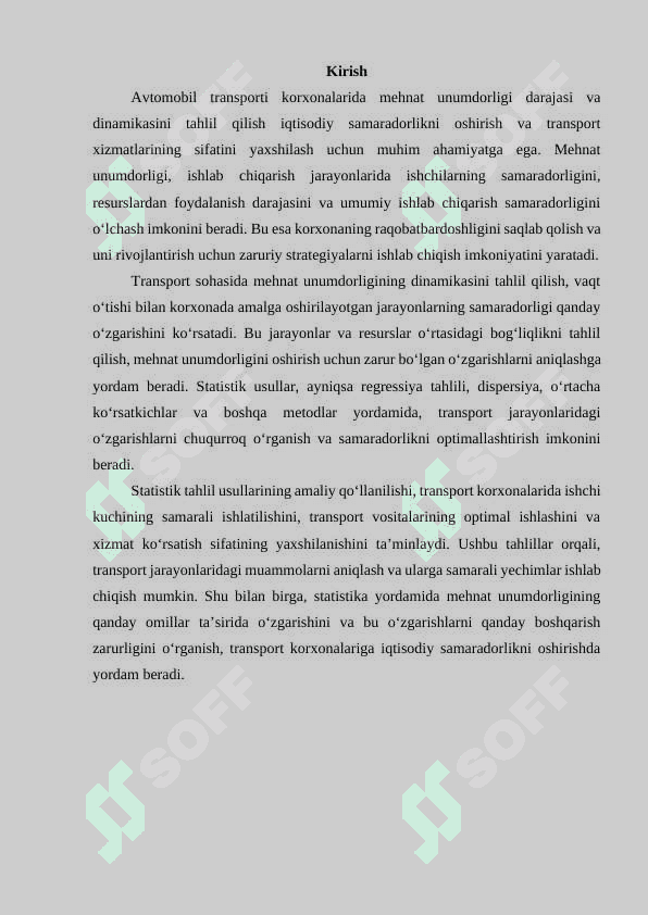 Avtomobil transporti korxonada mehnat unumdorligi darajasi va dinamikasini tahlil qilishning statistik usullari 2