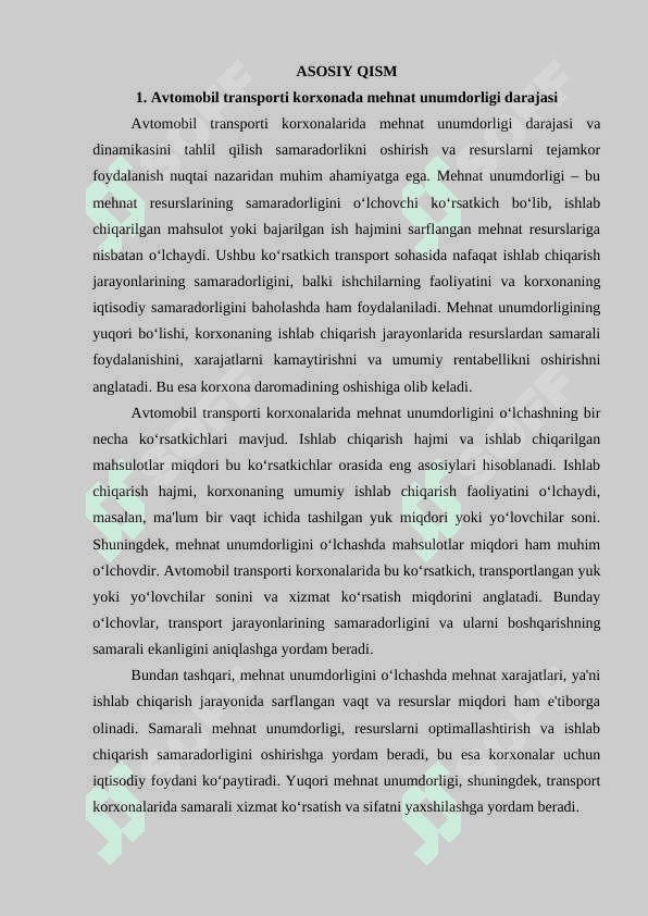 Avtomobil transporti korxonada mehnat unumdorligi darajasi va dinamikasini tahlil qilishning statistik usullari 3