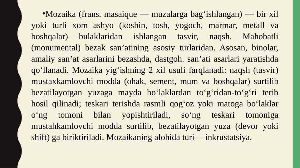 Mozaika usulida amaliy darslarni tashkil etish metodikasi.