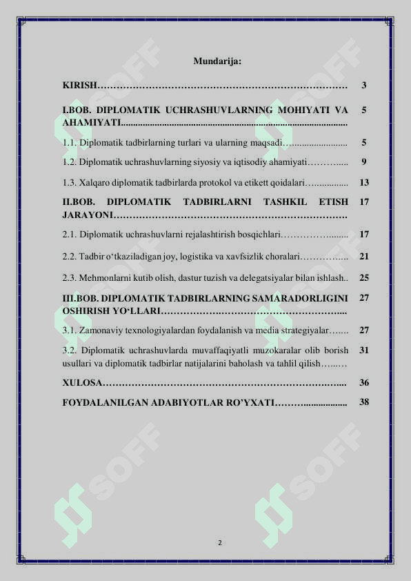Diplomatik uchrashuvlar uchun tadbirlarni tashkil qilish 2