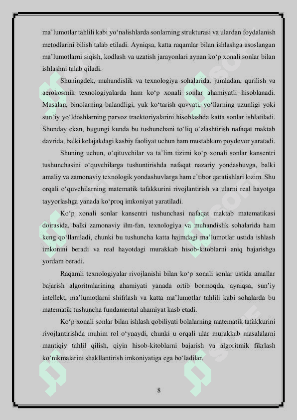 Koʻp xonali sonlar kansentrida geometrik material ustida ishlash metodikasi 8