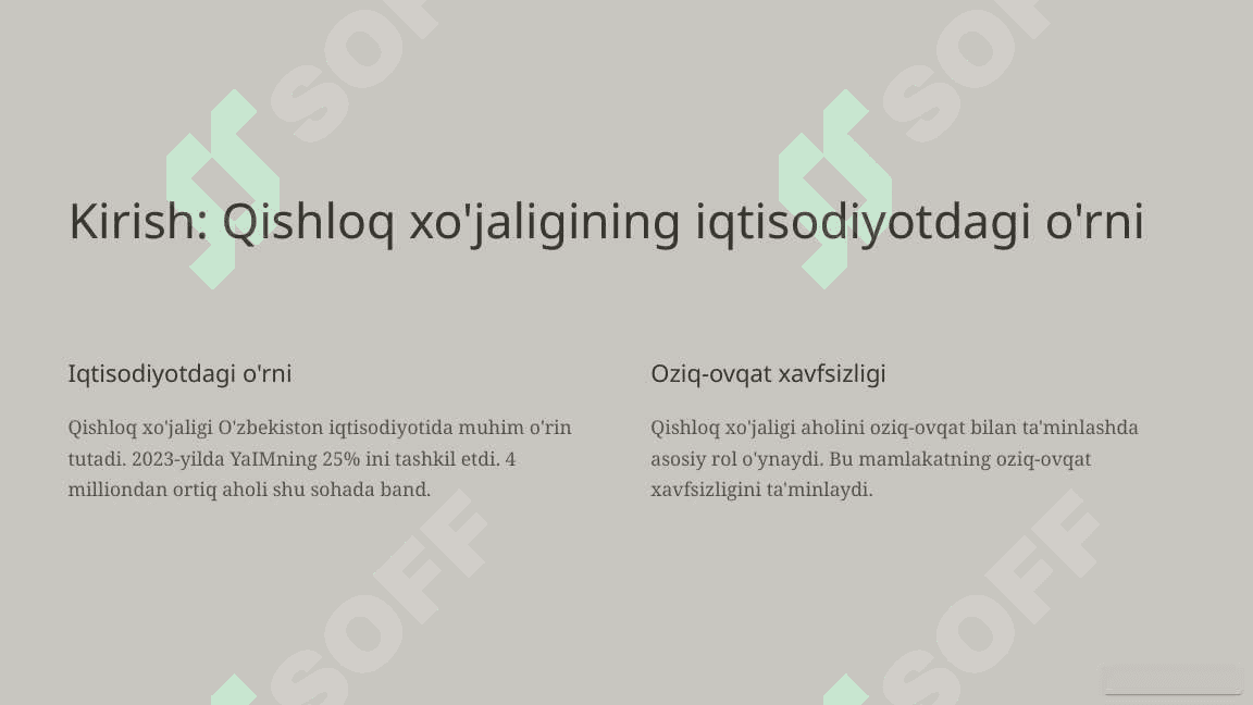 O’zbekiston Respublikasi qishloq xo’jaligining tarmoqlararo iqtisodiy munosabatlarini rivojlantirish muammolari 2