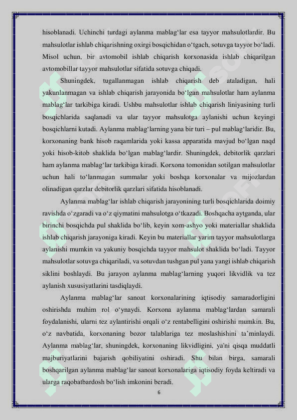 Sanoat korxonalari ishlab chiqarishda aylanma mablagʻlardan  samarali foydalanish 6
