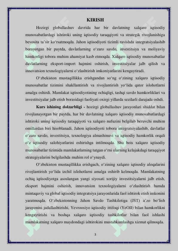 Xalqaro iqtisodiy munosabatlar tizimida Oʻzbekistonning oʻrni 3