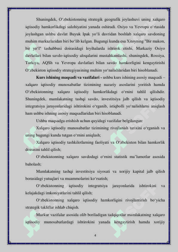 Xalqaro iqtisodiy munosabatlar tizimida Oʻzbekistonning oʻrni 4