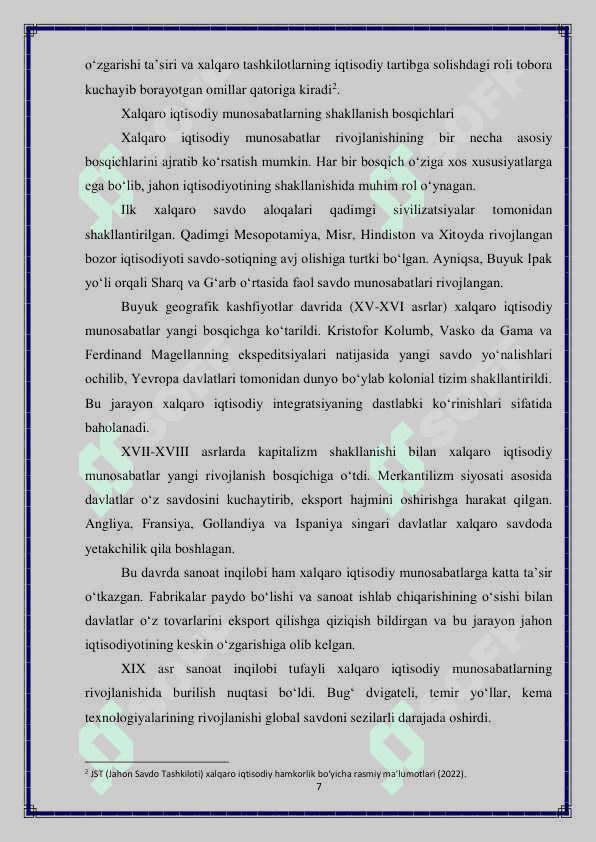Xalqaro iqtisodiy munosabatlar tizimida Oʻzbekistonning oʻrni 7