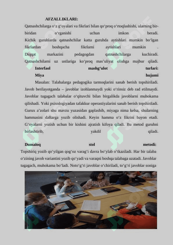 Interfaol metodlar. Oʻquvchilarning faollik darajasiga koʻra qoʻllaniladigan metodlar - Интерфаол методлар. Ўқувчиларнинг фаоллик даражасига кўра қўлланиладиган методлар к фаолиятда технологиялар 3