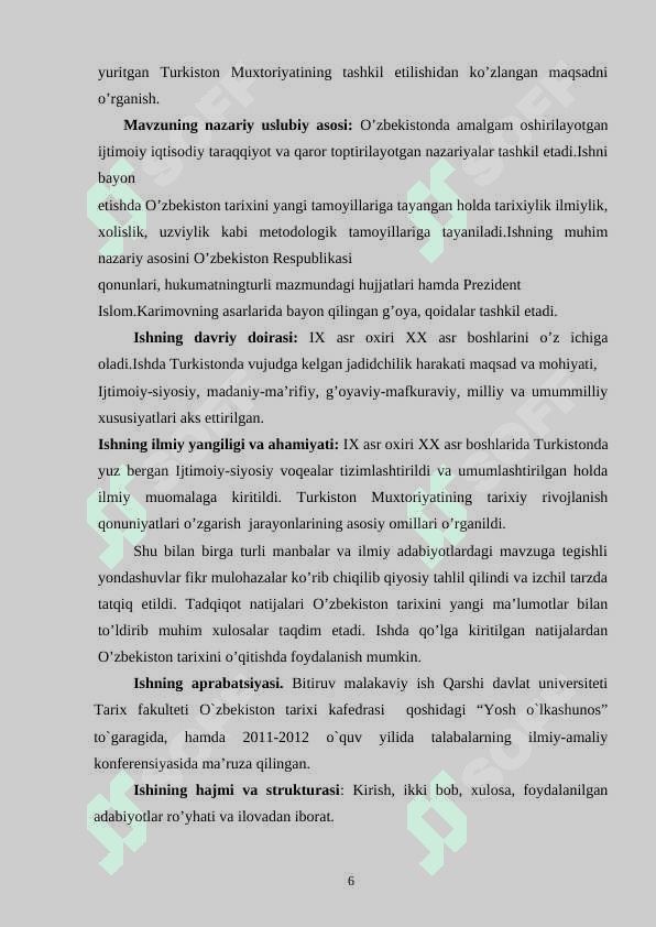 Turkistonda milliy davlatchilik yo’lidagi harakatlar. Turkiston  muxtoriyatining tashkil etilishi 6