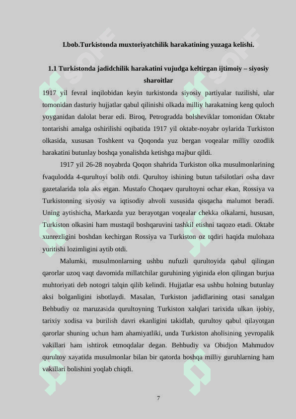 Turkistonda milliy davlatchilik yo’lidagi harakatlar. Turkiston  muxtoriyatining tashkil etilishi 7
